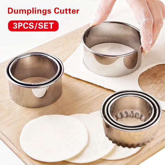 3Pcs Stainless Steel Dough Cutter Dumplings Molds Round Cookie Biscuit Cutters Circle Pastry Cutters Baking Circle Ring Molds