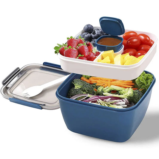 1100ml 1500ml Portable Lunch Box Container 2 Layer Grid Salad Bowl Bento Boxes Salad Bowls Lunch Box Lunch Container for Food